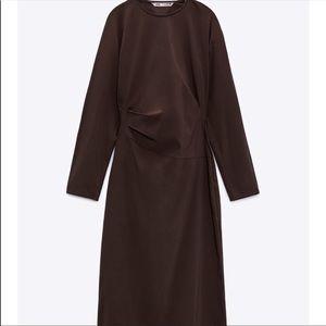 MIDI Zara Ruched brown midi dress, XL